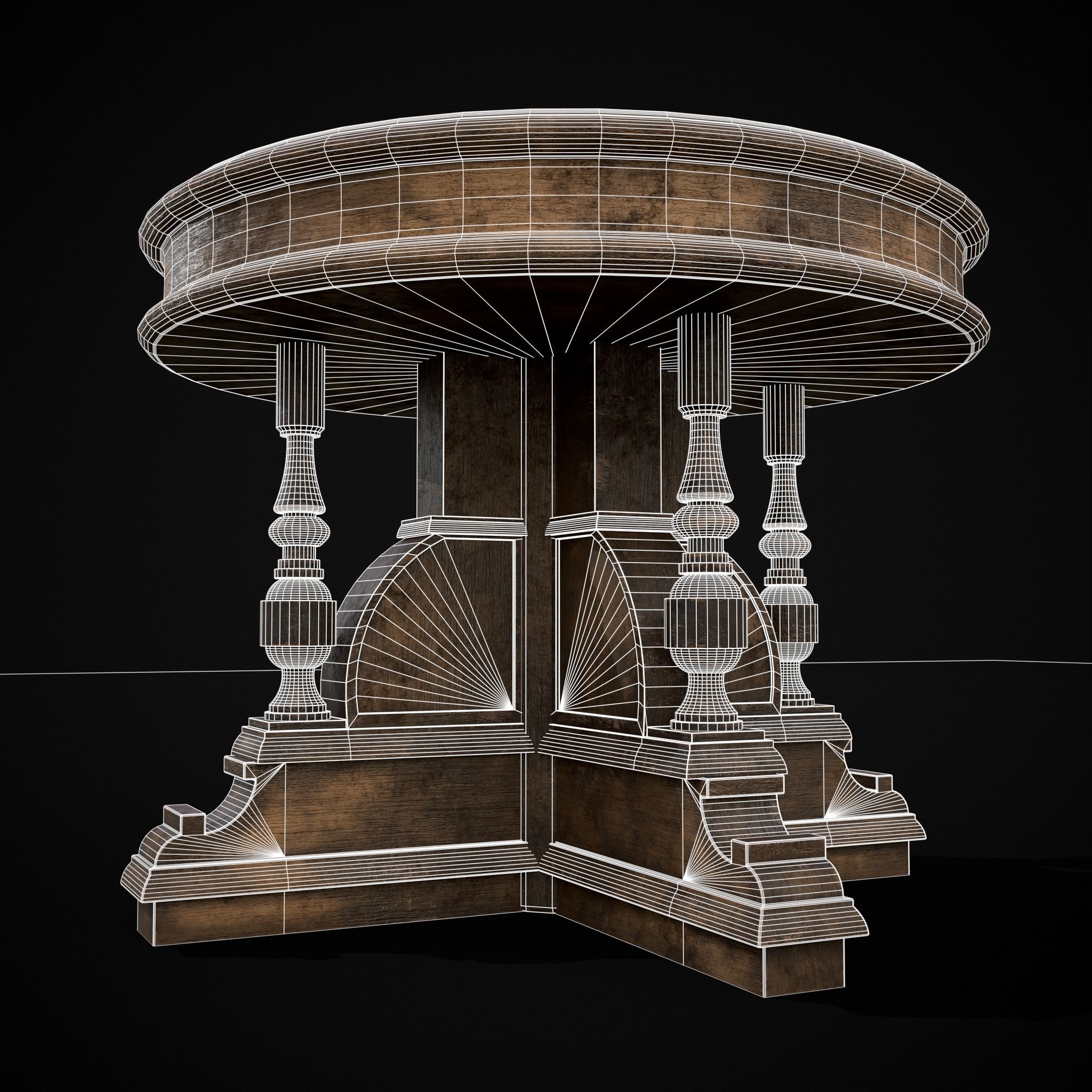 Round Renaissance Table Low-poly 3D model_10