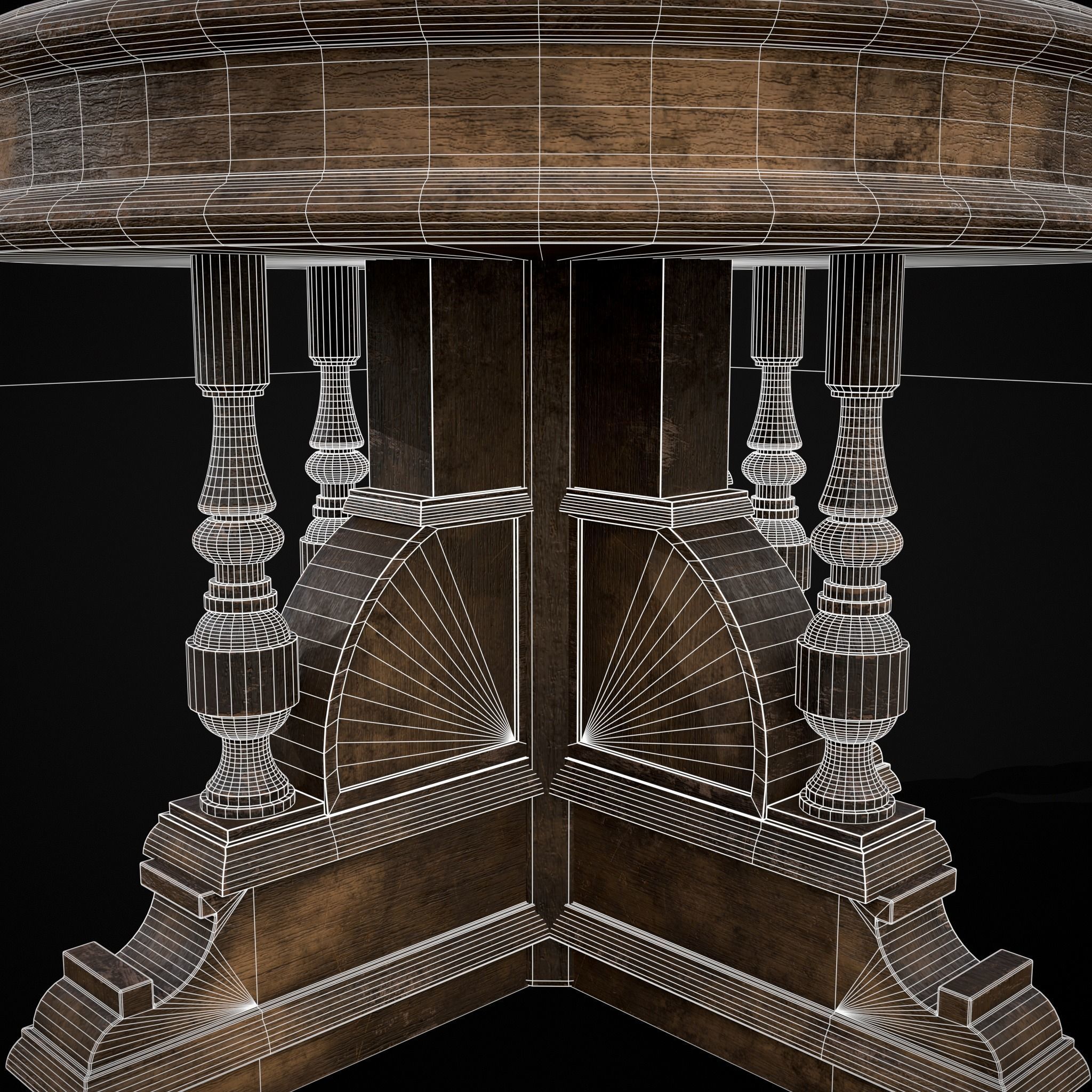 Round Renaissance Table Low-poly 3D model_28