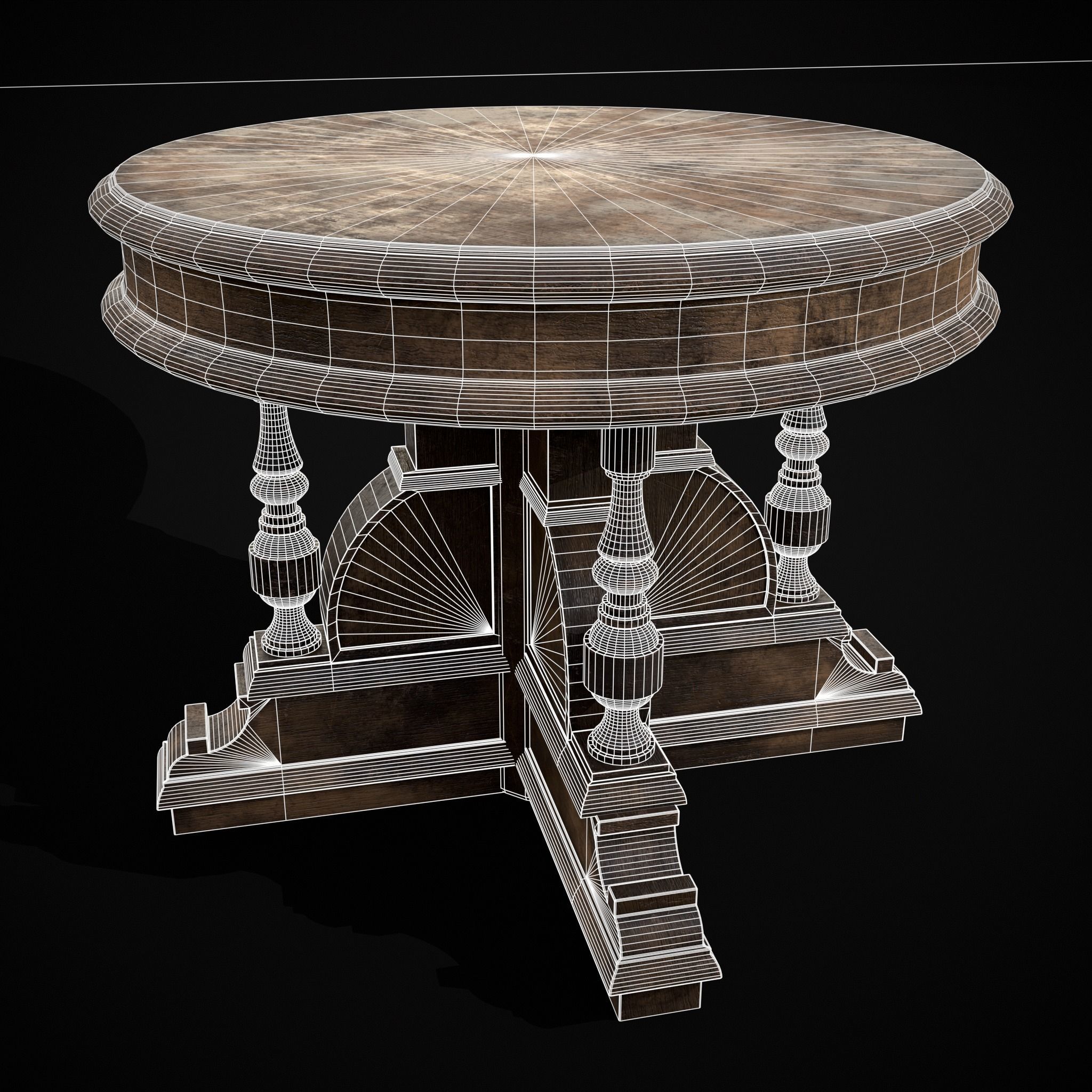Round Renaissance Table Low-poly 3D model_40