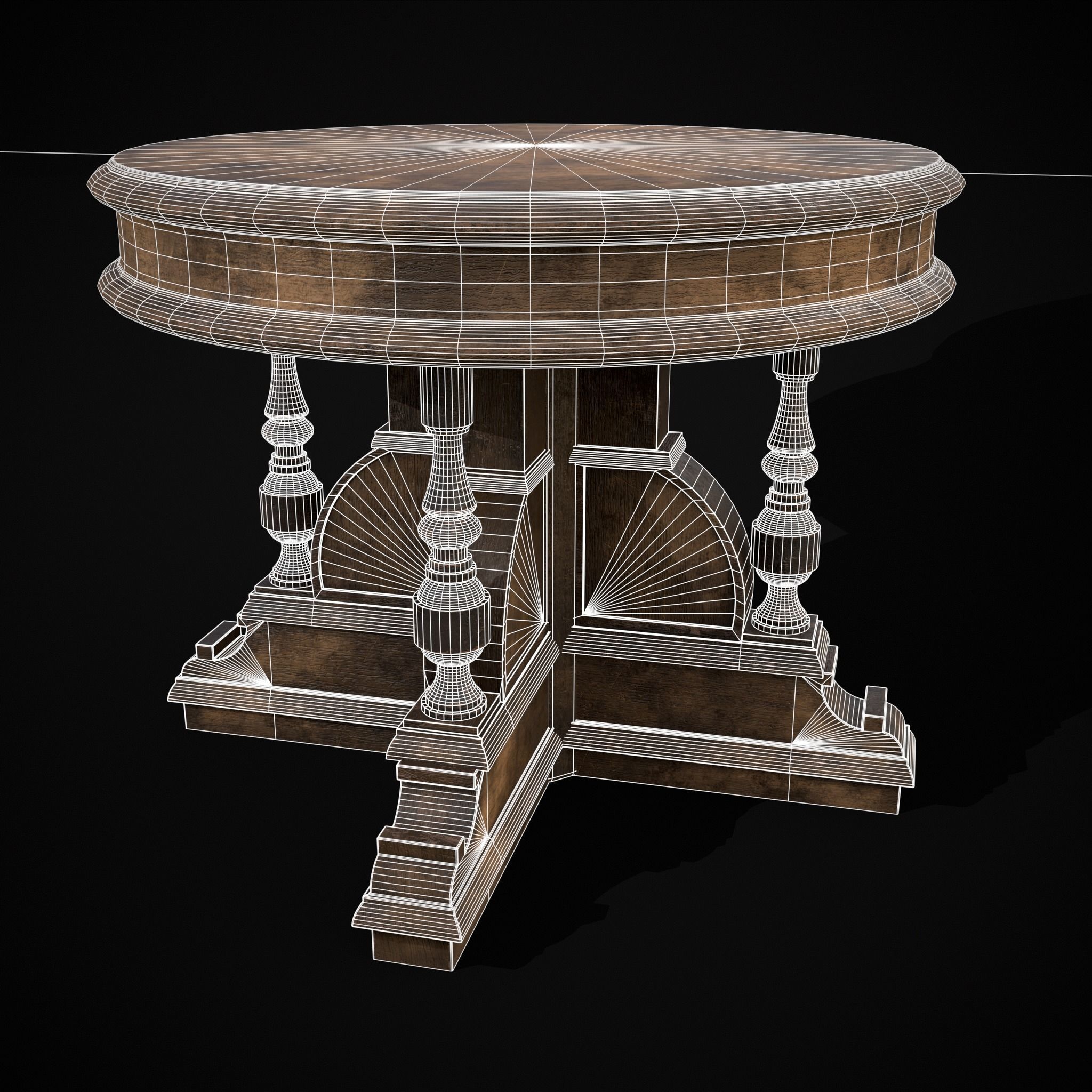 Round Renaissance Table Low-poly 3D model_2