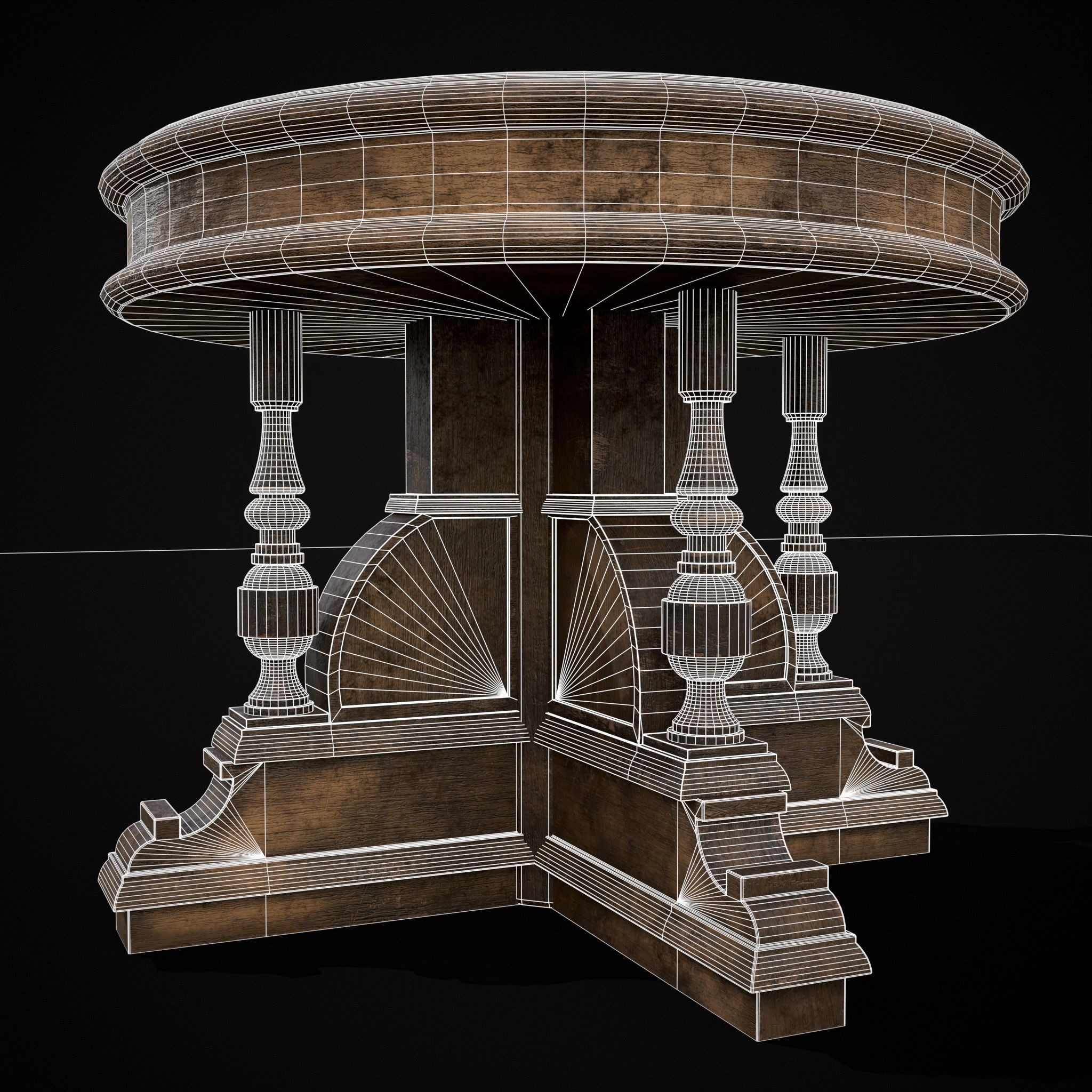 Round Renaissance Table Low-poly 3D model_24