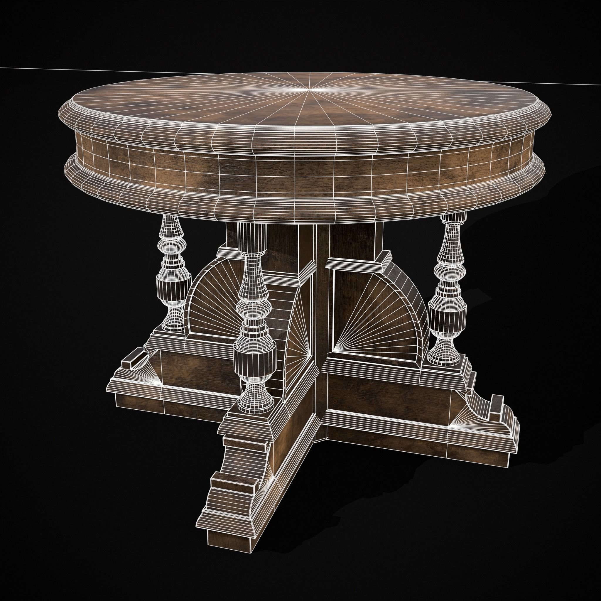Round Renaissance Table Low-poly 3D model_12