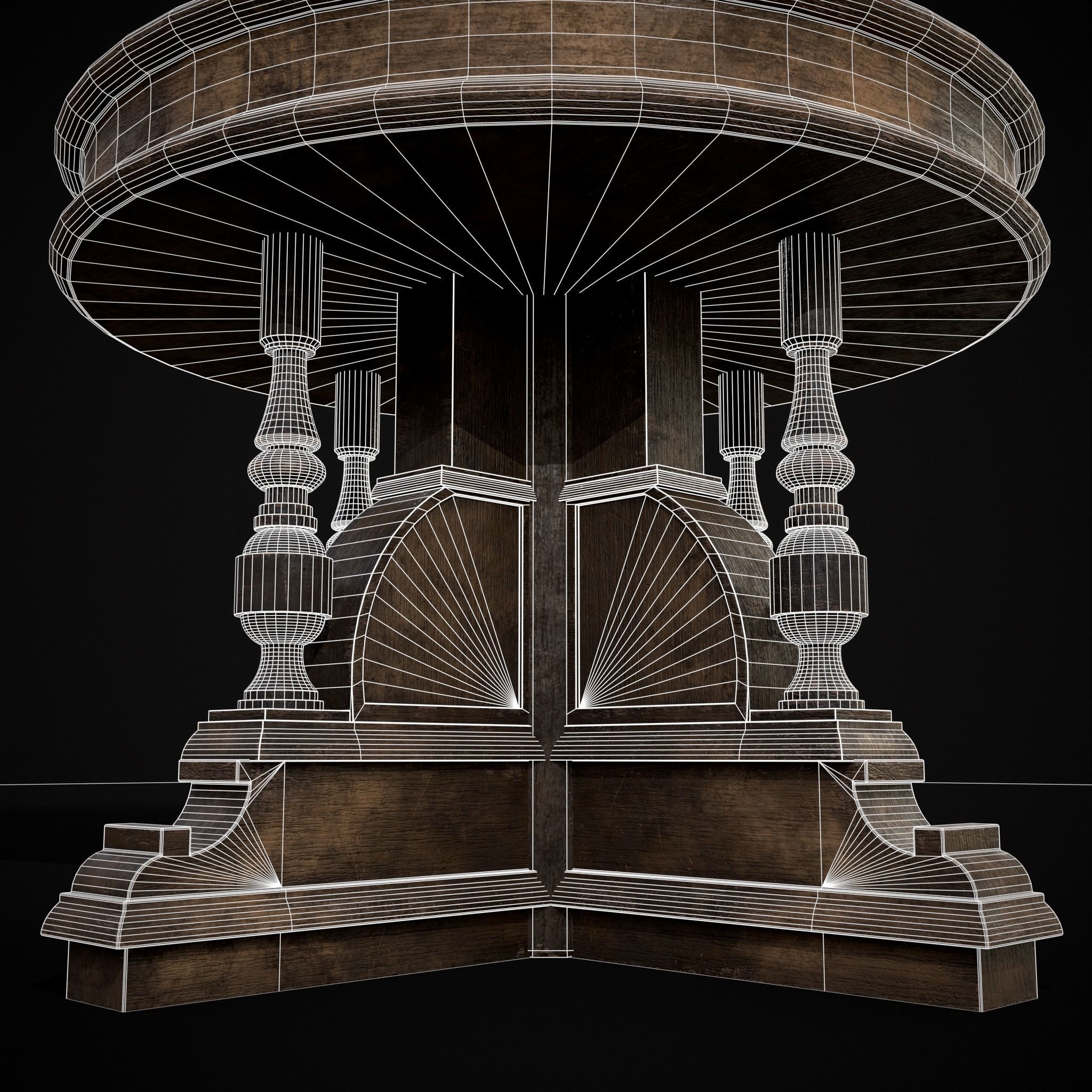 Round Renaissance Table Low-poly 3D model_16