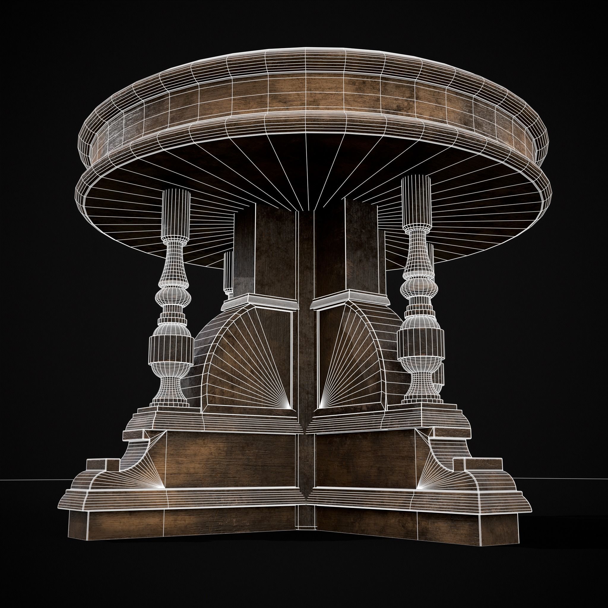 Round Renaissance Table Low-poly 3D model_6