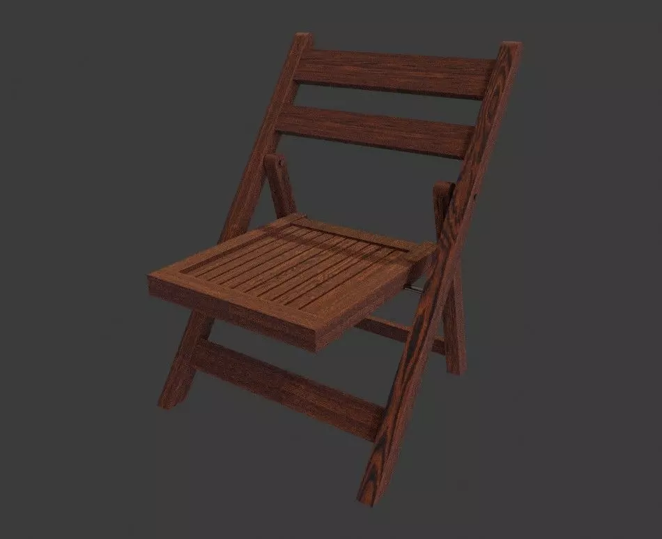 Wooden Folding Chair Low-poly 3D model_0
