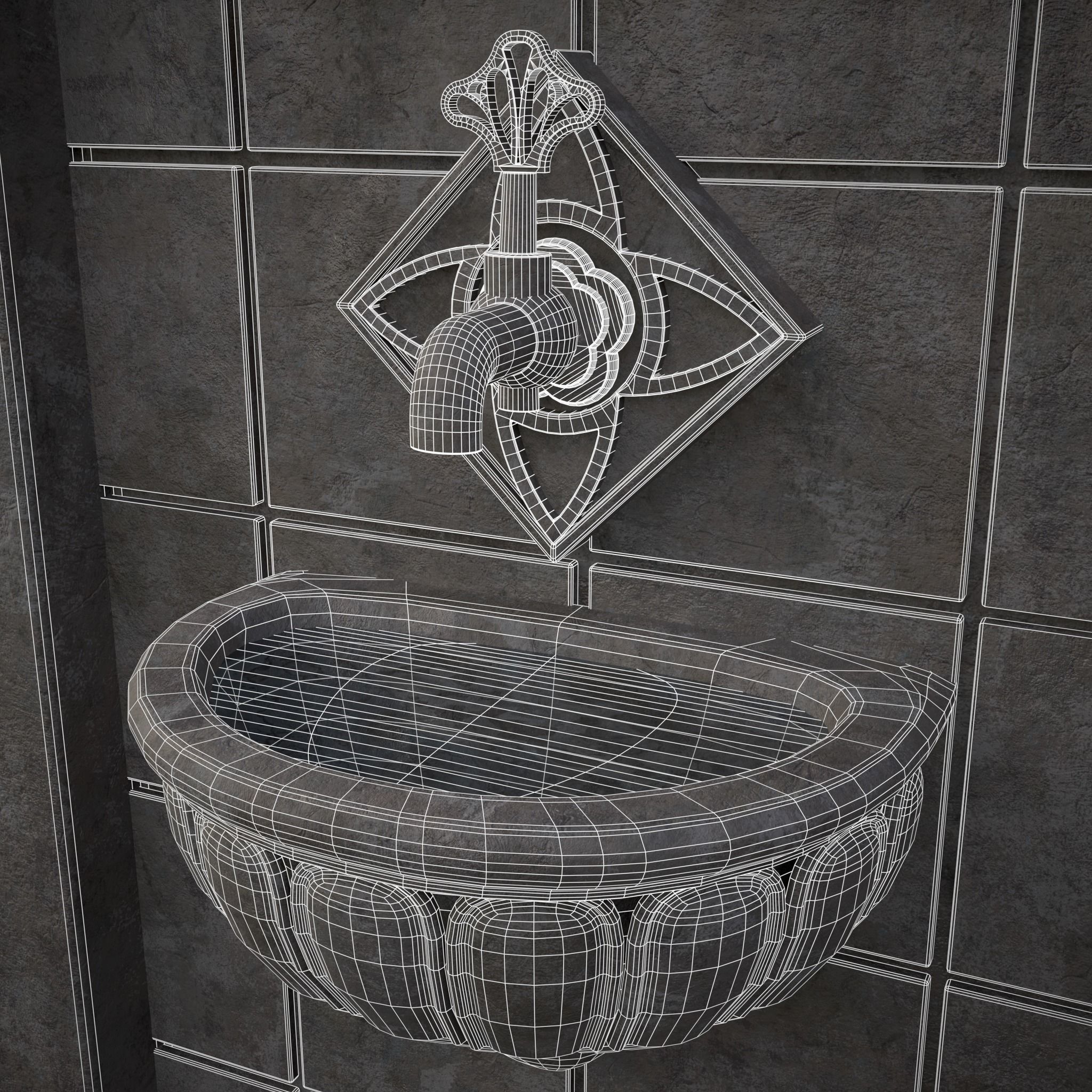 Multi Level Wall Fountain Low-poly 3D model_20