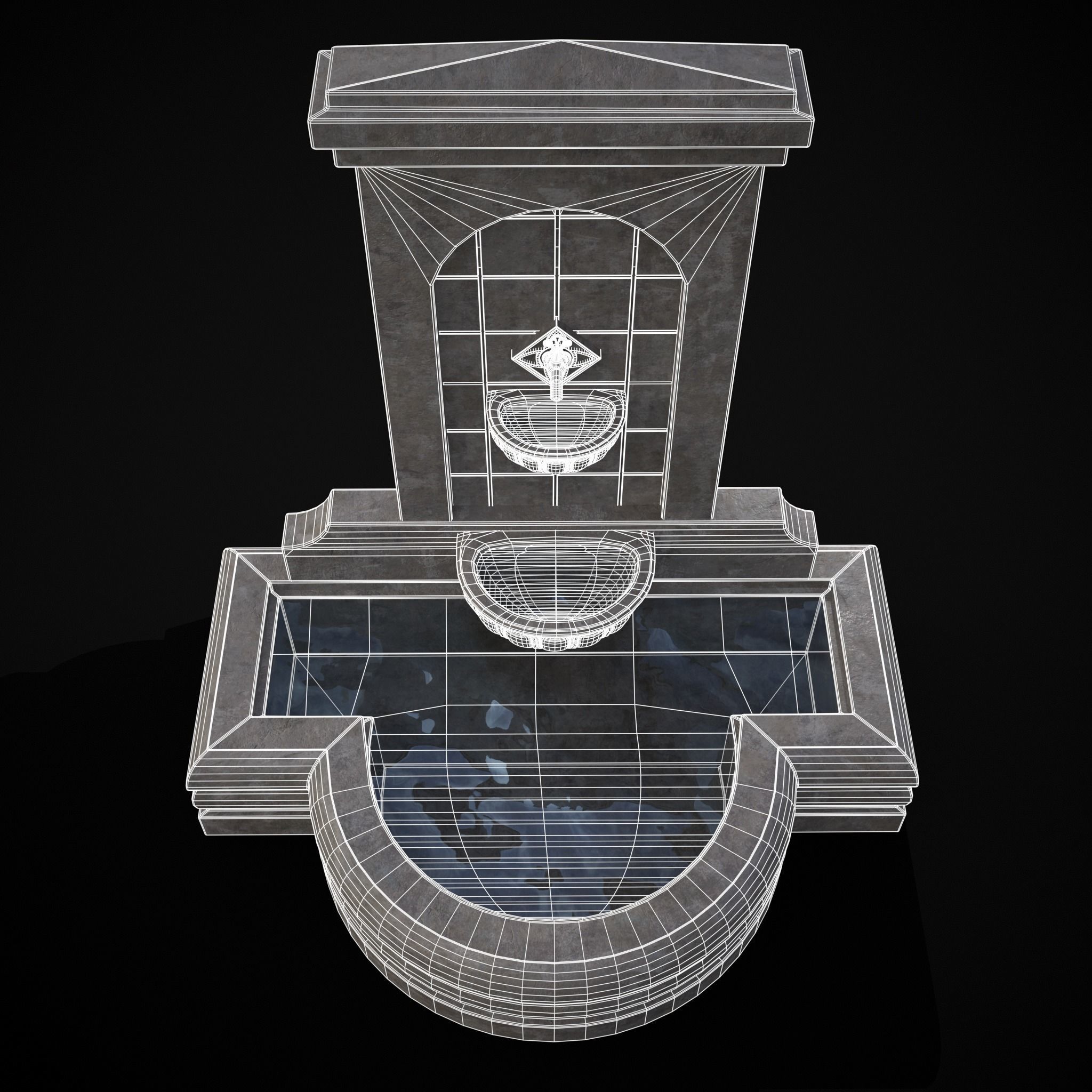 Multi Level Wall Fountain Low-poly 3D model_10