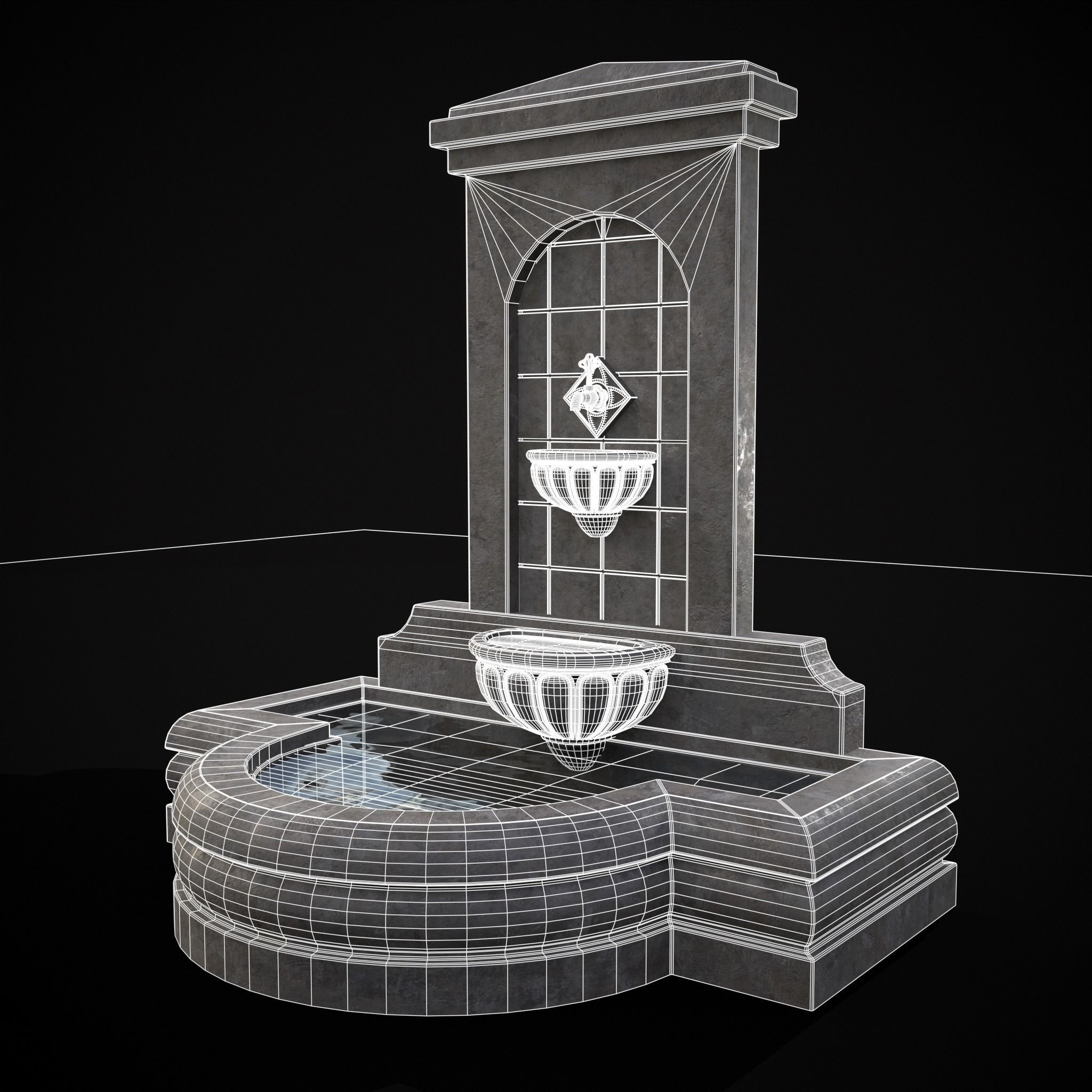 Multi Level Wall Fountain Low-poly 3D model_2