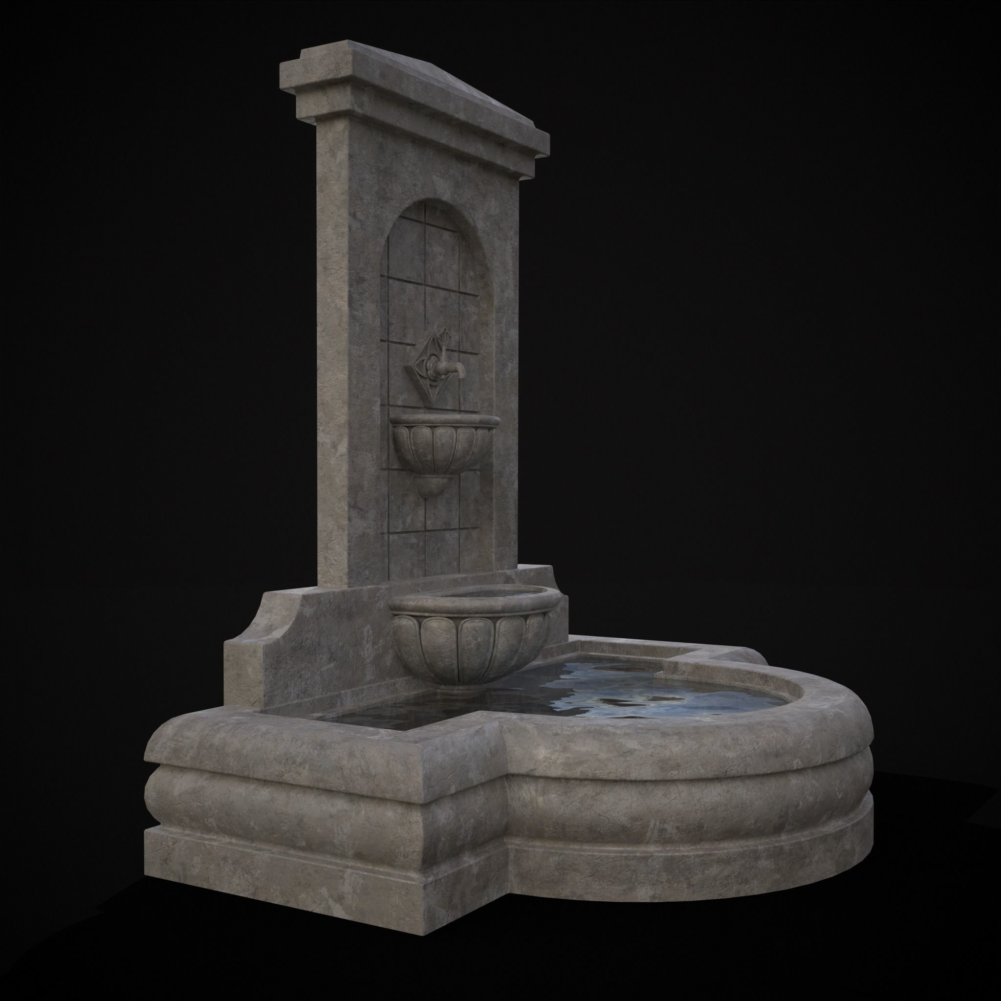 Multi Level Wall Fountain Low-poly 3D model_37