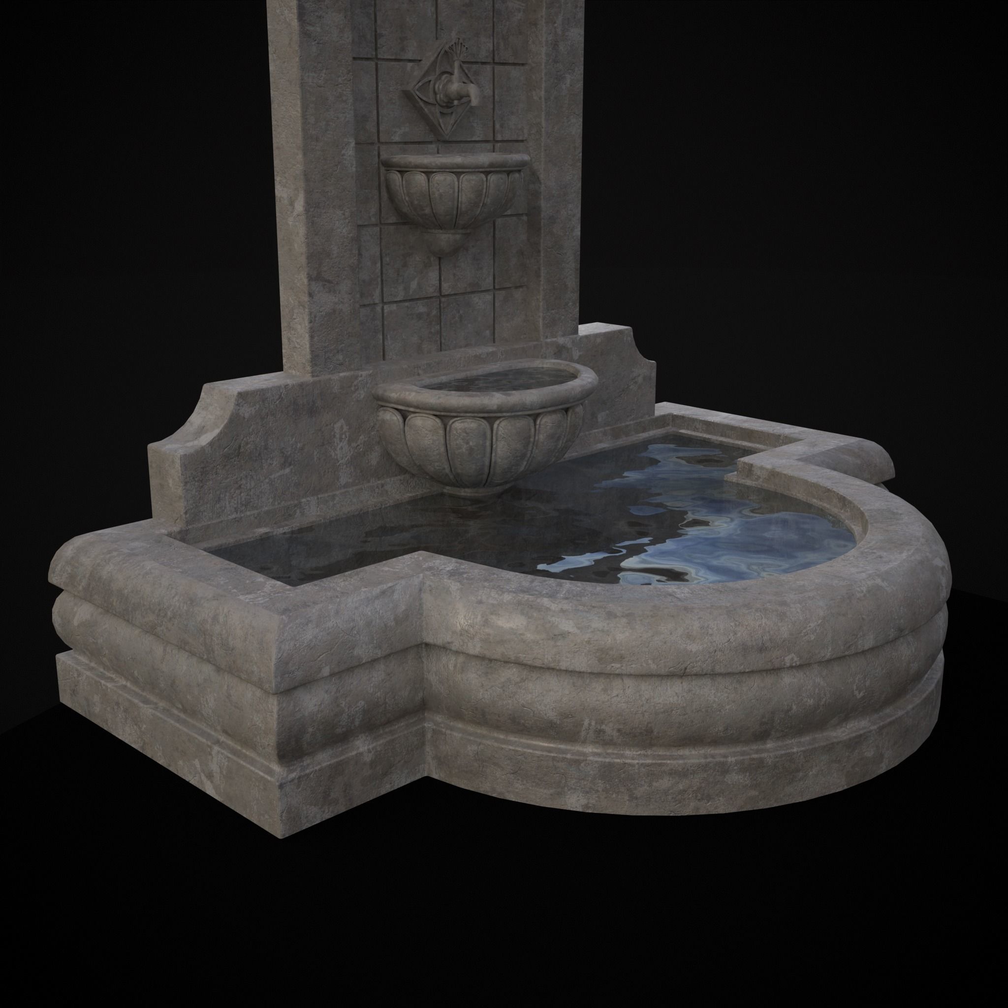 Multi Level Wall Fountain Low-poly 3D model_23
