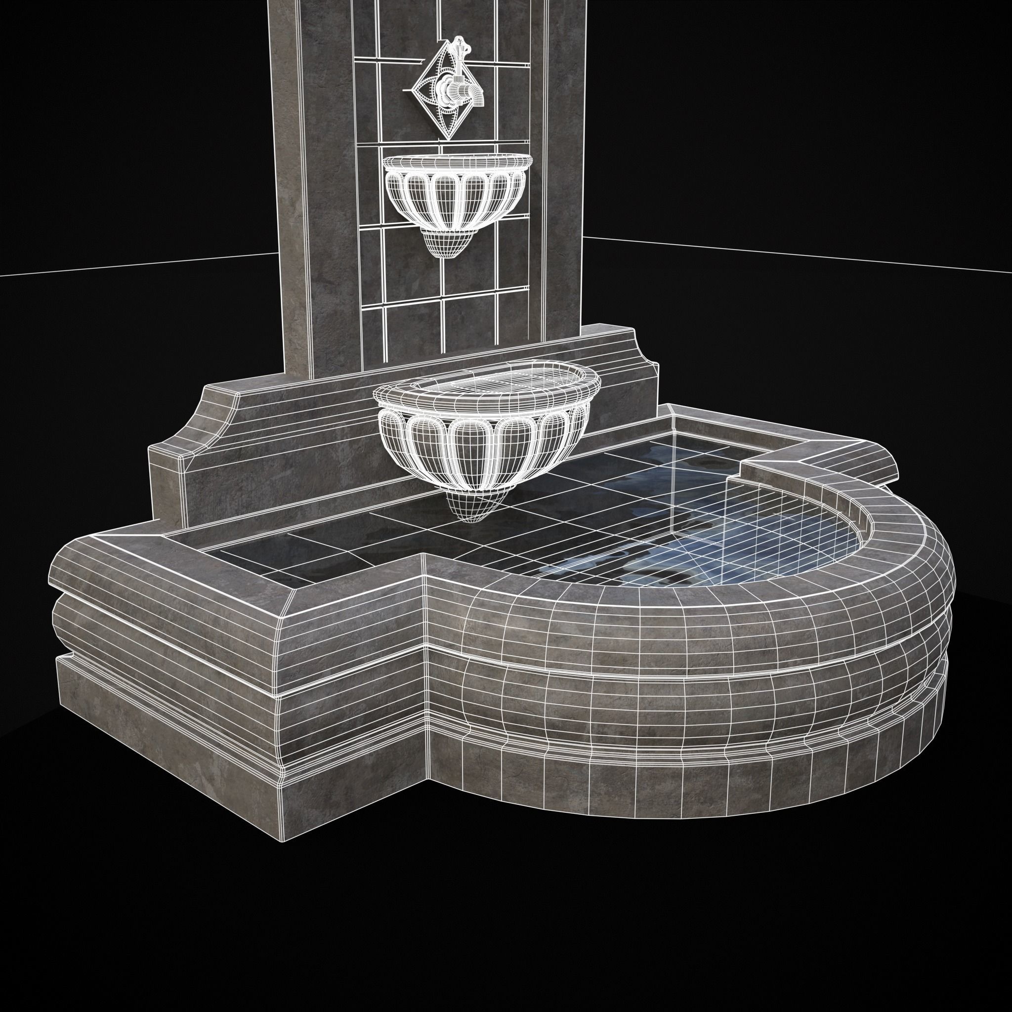 Multi Level Wall Fountain Low-poly 3D model_24