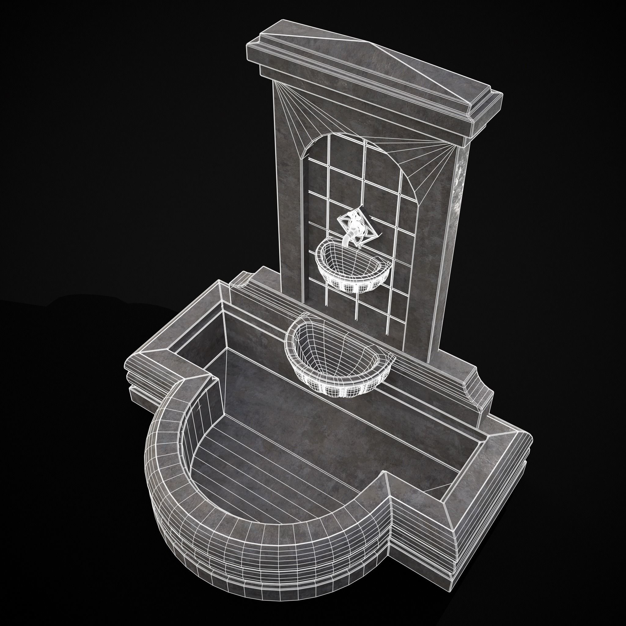 Multi Level Wall Fountain Low-poly 3D model_26