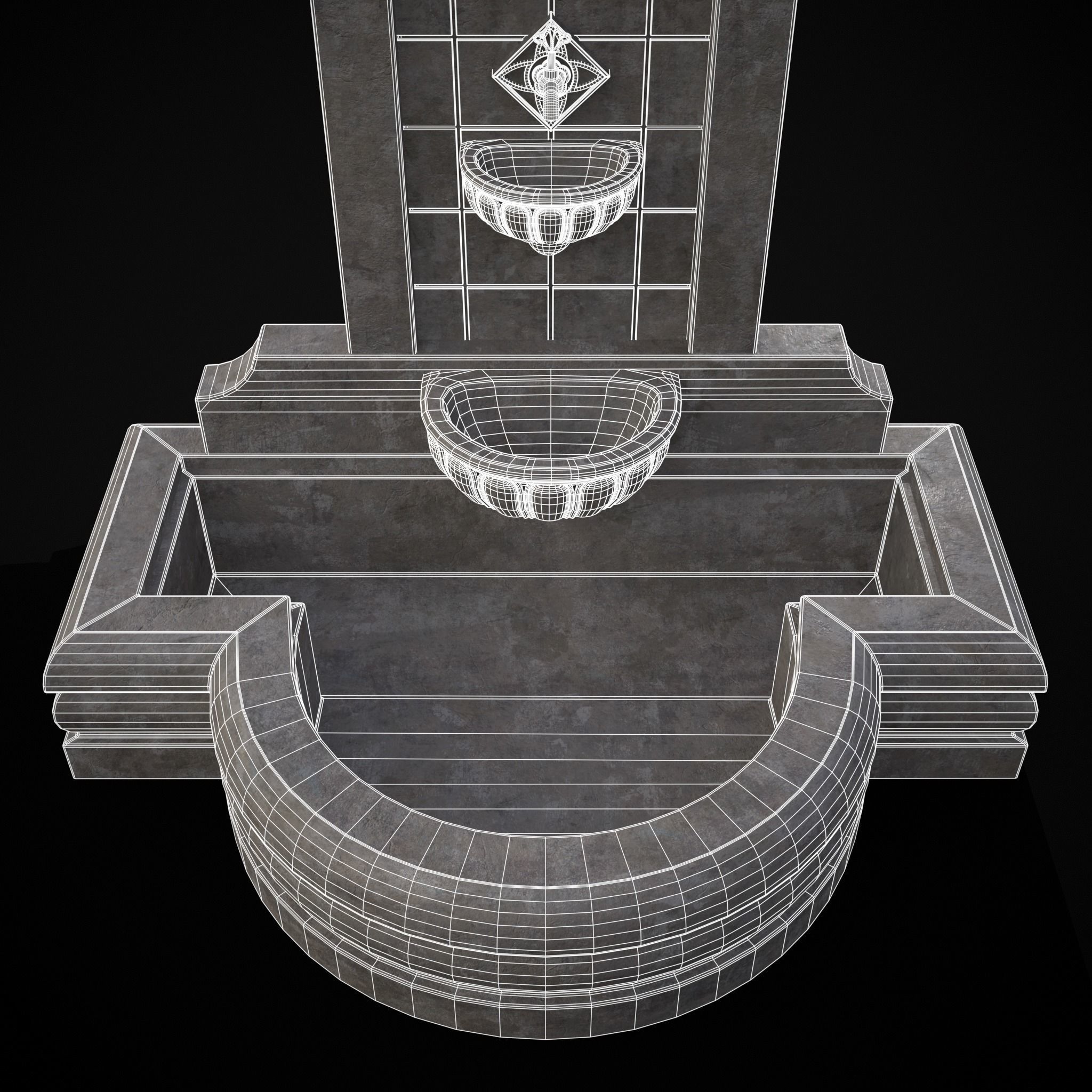Multi Level Wall Fountain Low-poly 3D model_34
