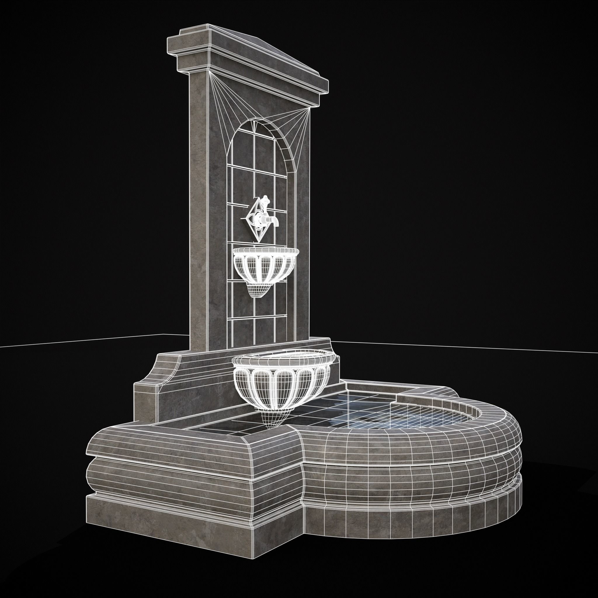 Multi Level Wall Fountain Low-poly 3D model_38