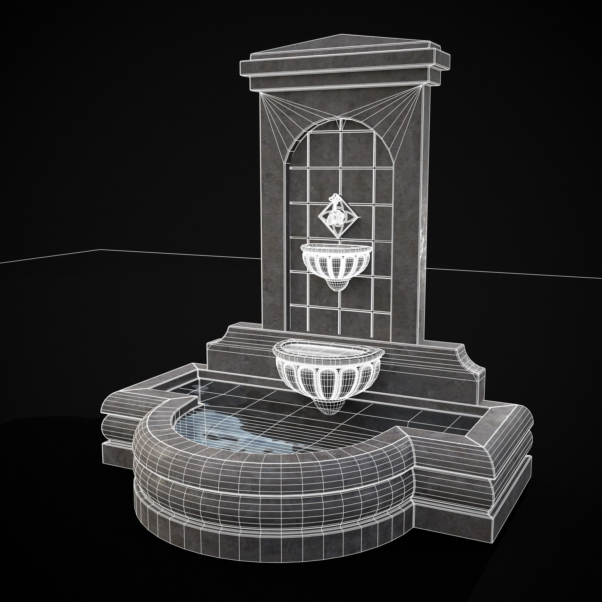 Multi Level Wall Fountain Low-poly 3D model_36