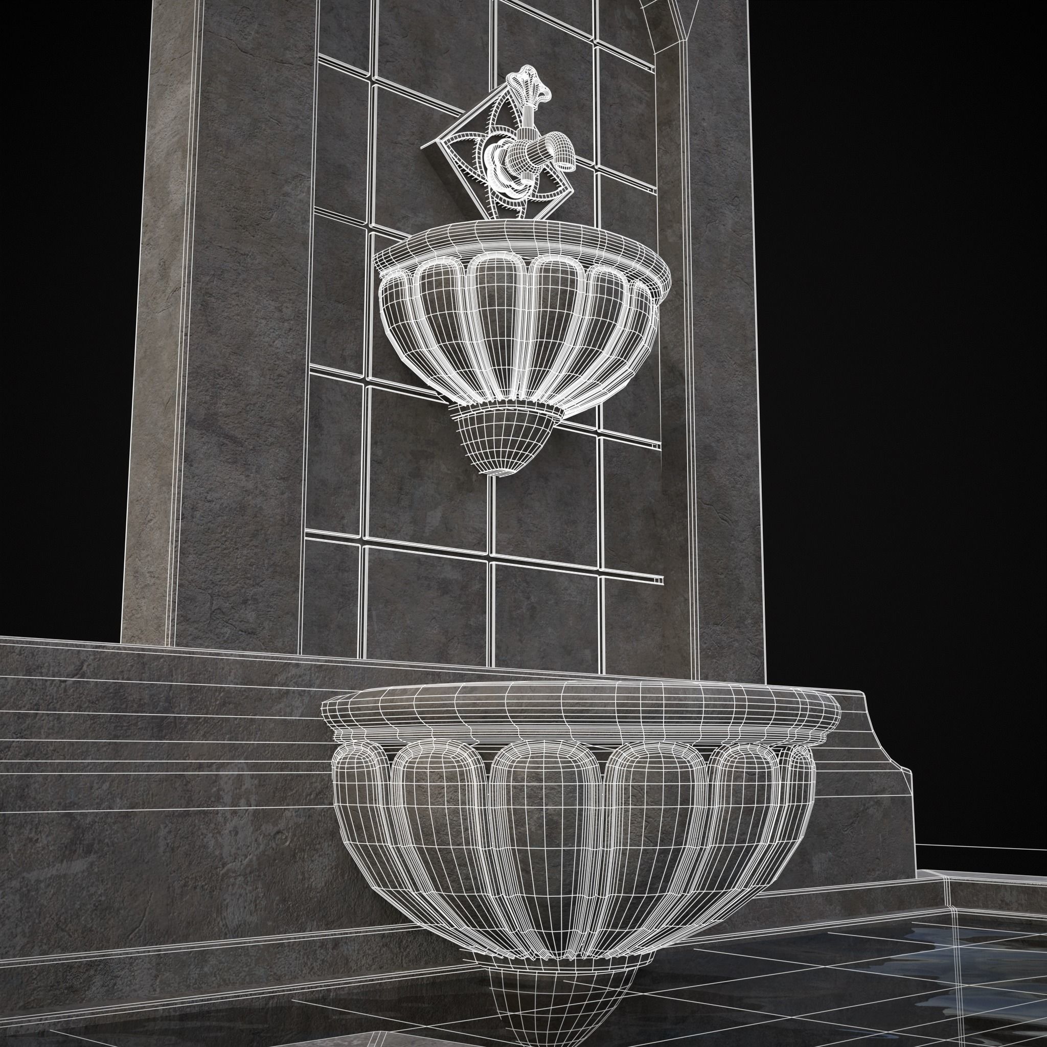 Multi Level Wall Fountain Low-poly 3D model_16