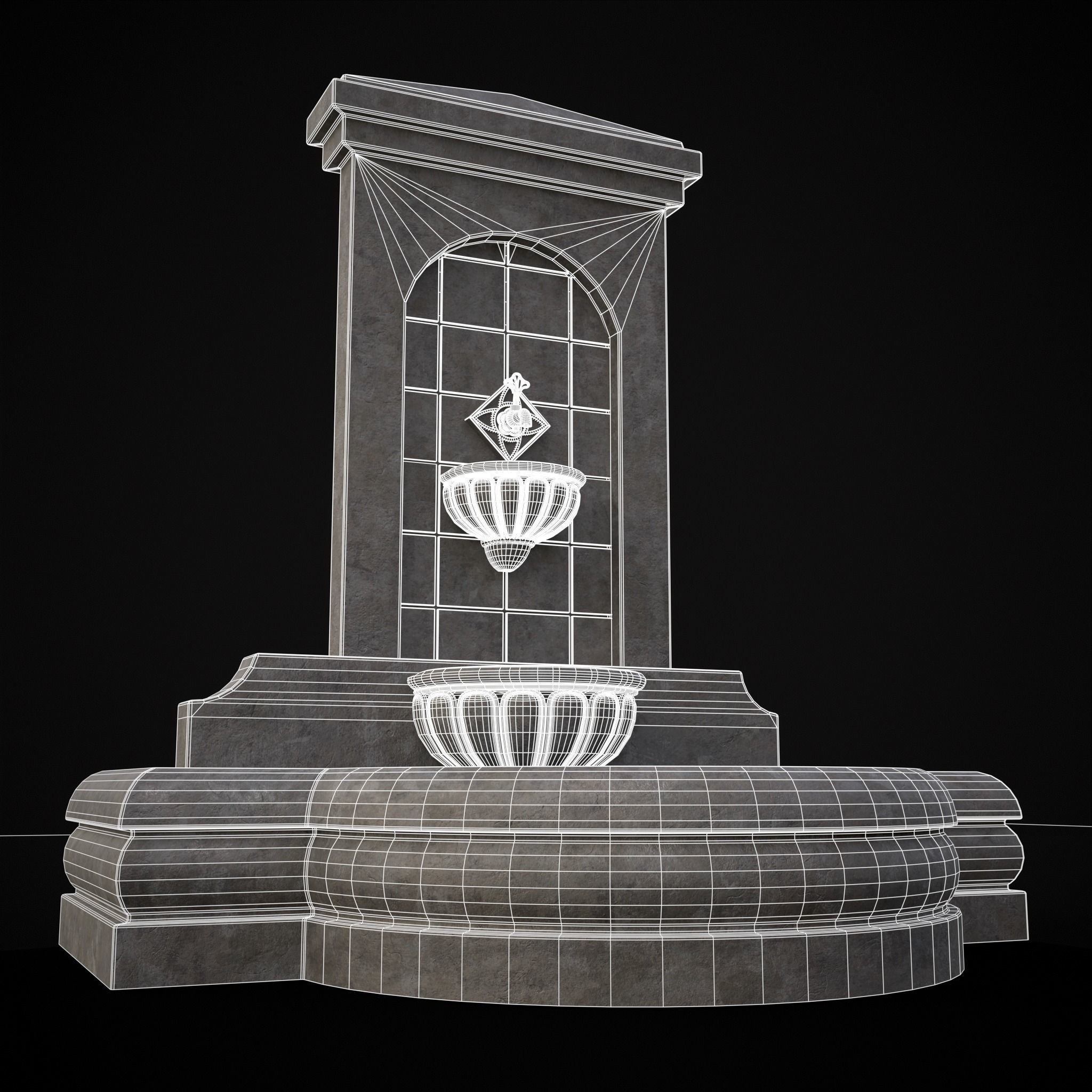 Multi Level Wall Fountain Low-poly 3D model_4