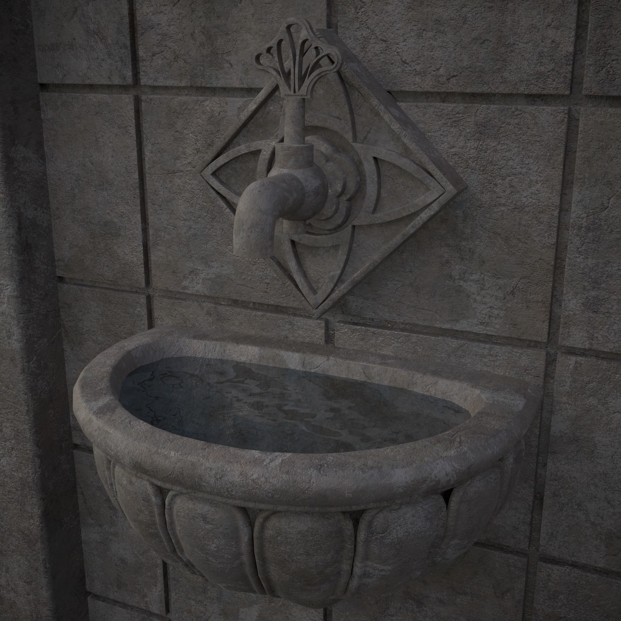 Multi Level Wall Fountain Low-poly 3D model_19