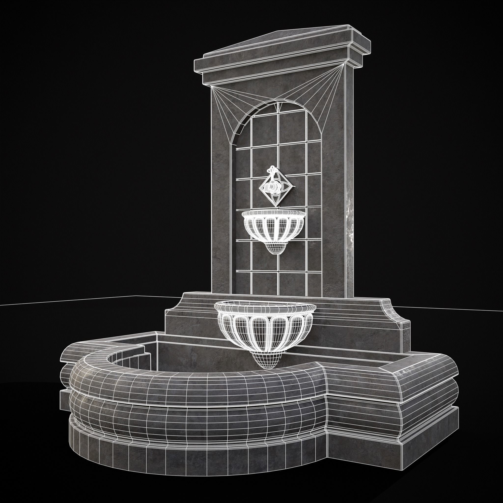 Multi Level Wall Fountain Low-poly 3D model_28