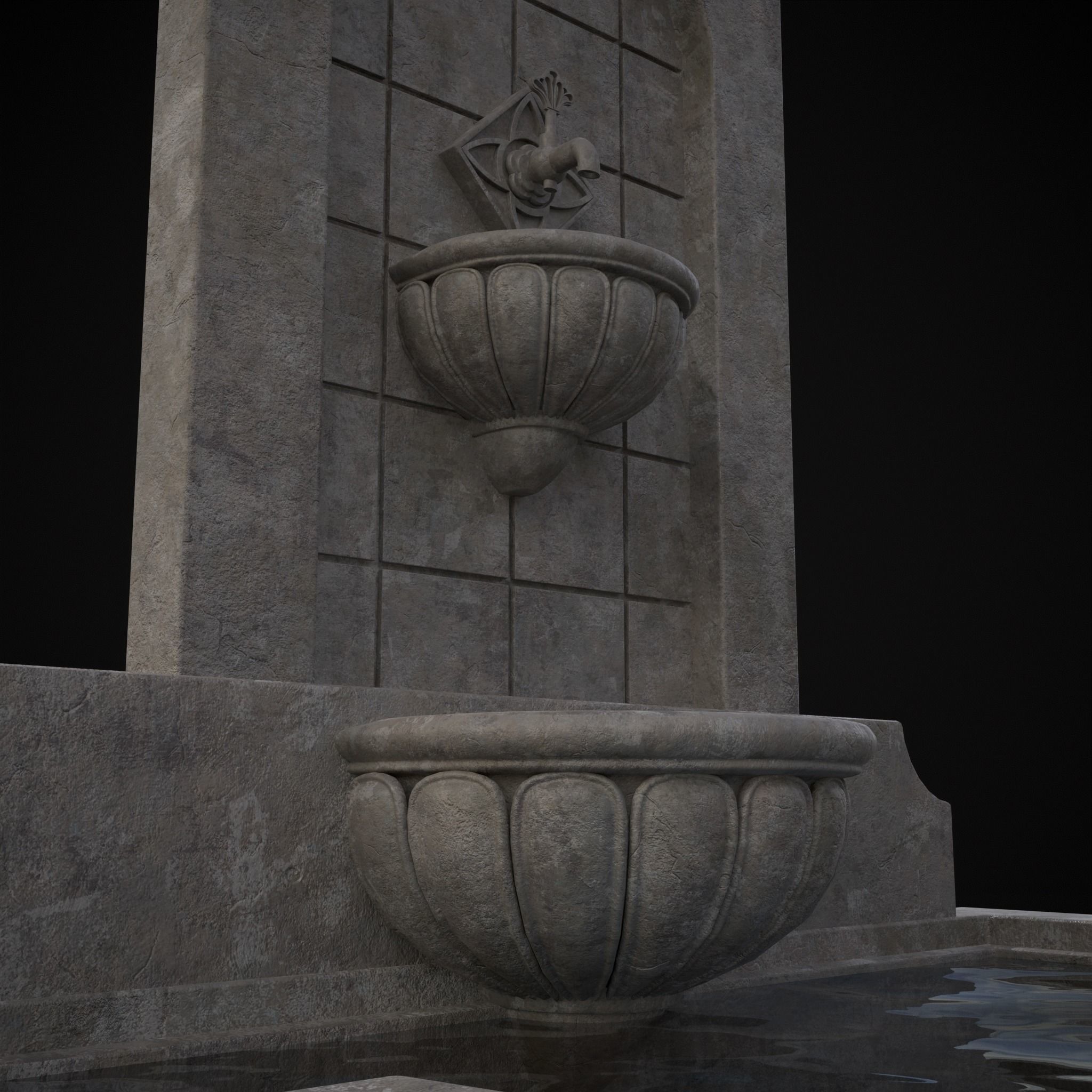 Multi Level Wall Fountain Low-poly 3D model_15