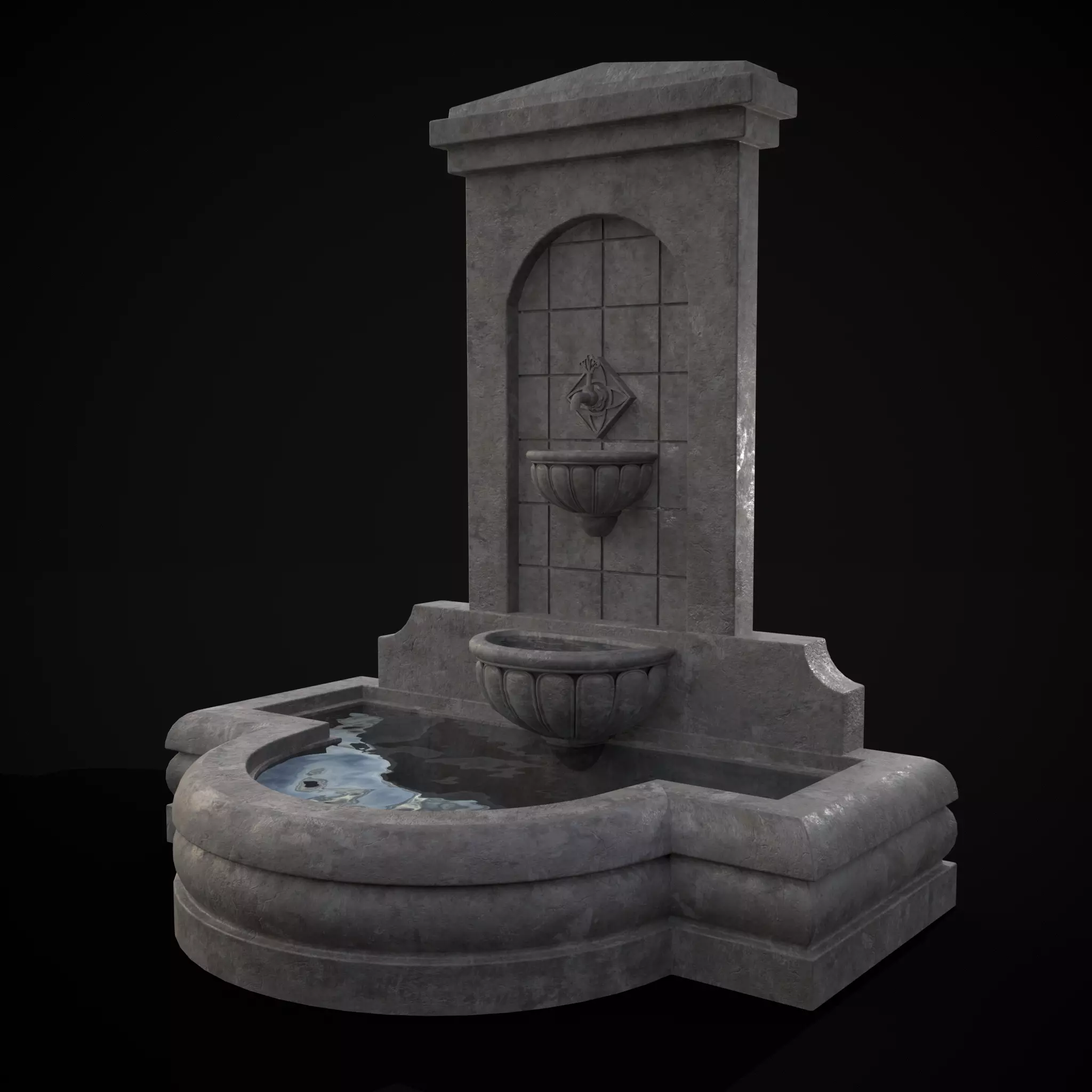 Multi Level Wall Fountain Low-poly 3D model_0