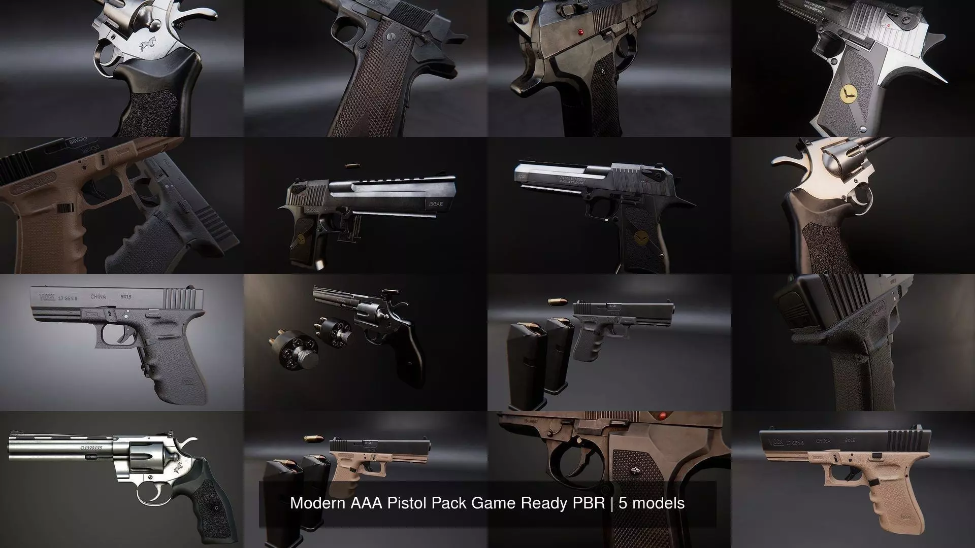 Modern AAA Pistol Pack Game Ready PBR 3D Model Collection_0