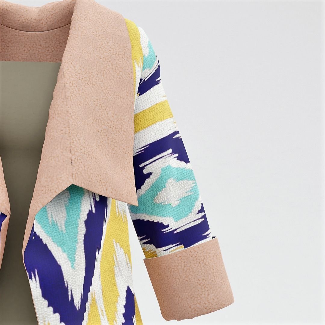 Traditional ikat pattern coat - clothing 3D model_4