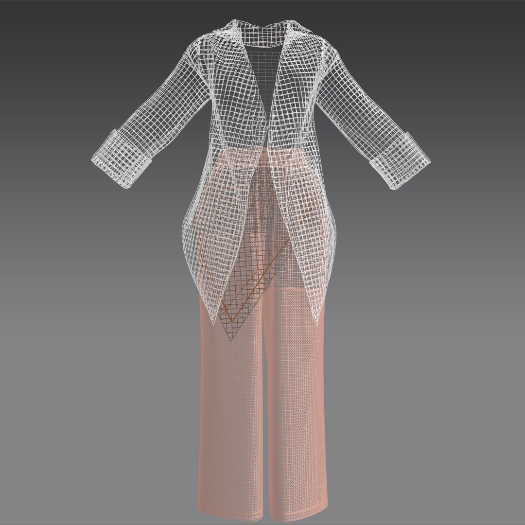 Traditional ikat pattern coat - clothing 3D model_5