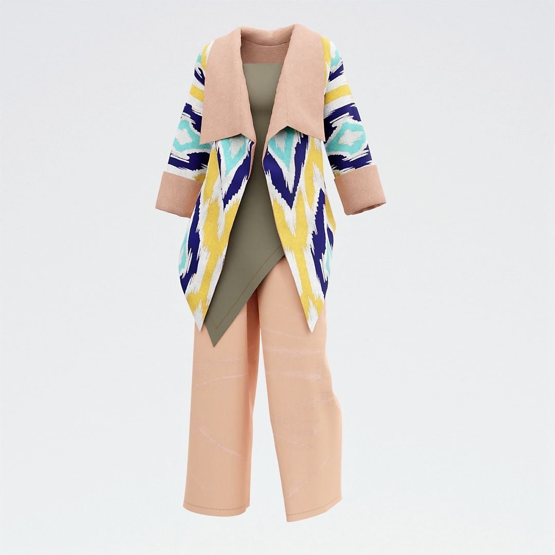 Traditional ikat pattern coat - clothing 3D model_1