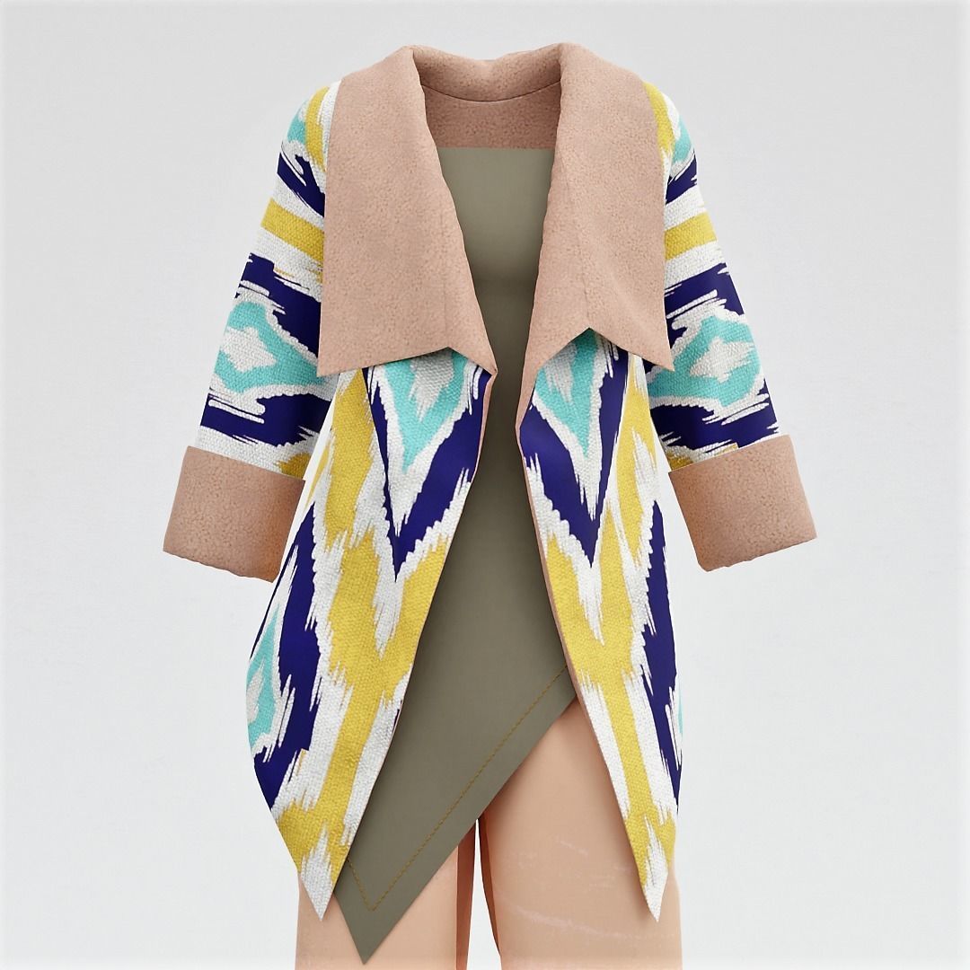 Traditional ikat pattern coat - clothing 3D model_3