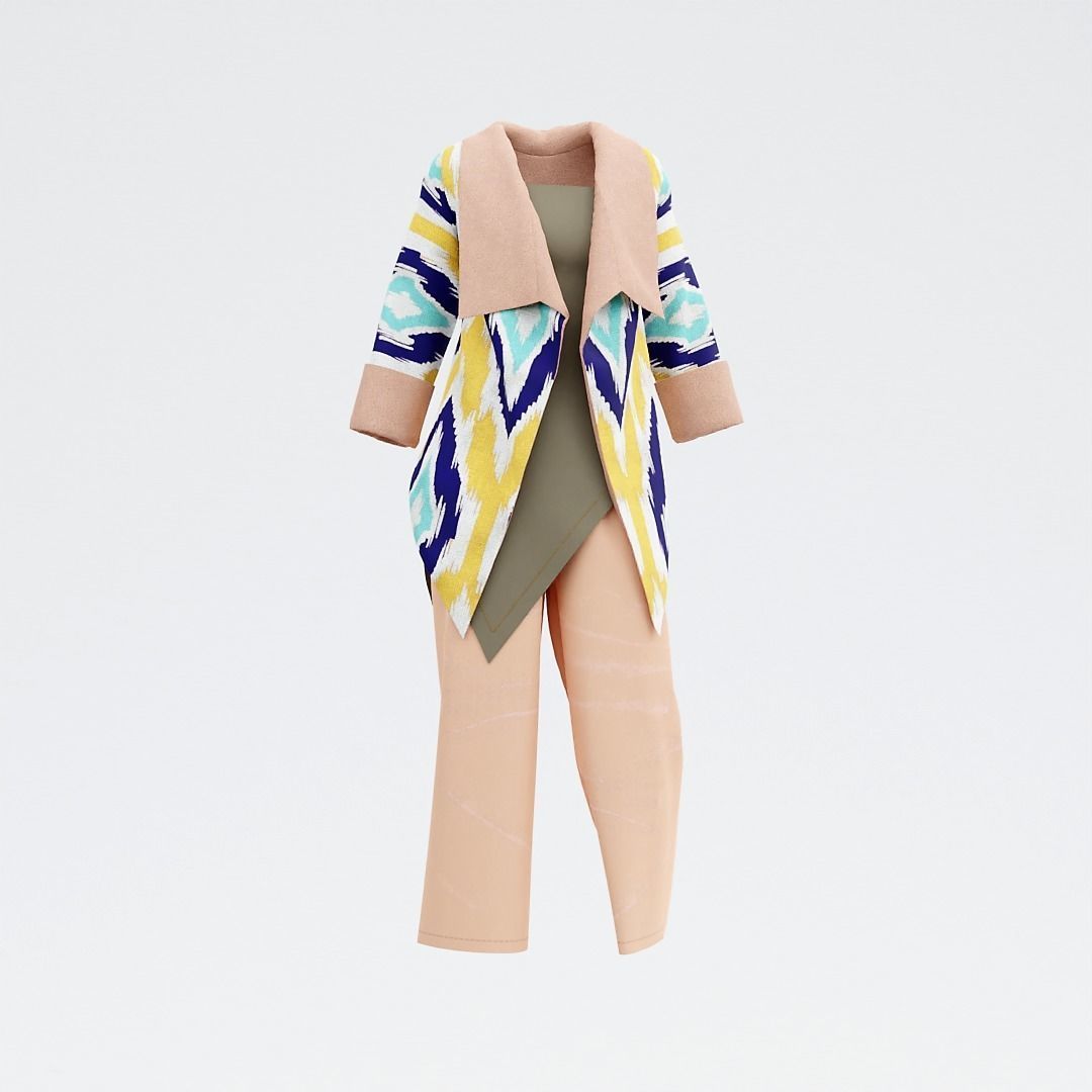 Traditional ikat pattern coat - clothing 3D model_2