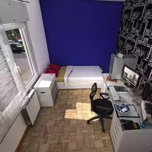 Room bedroom with walls and desk