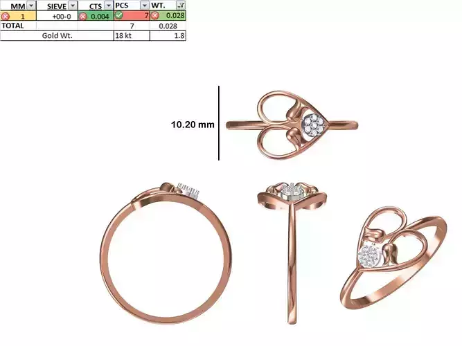 Women Light Weight Heart Ring STL OBJ FBX JCD Details 3D print model