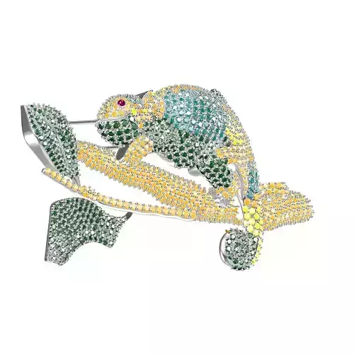 Chameleon On Branch Diamond Brooch 3D print model