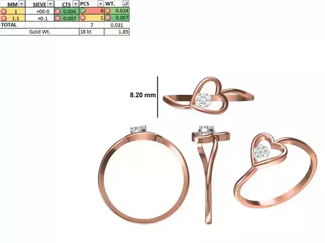Women Light Weight Heart Ring STL OBJ FBX JCD Details 3D print model