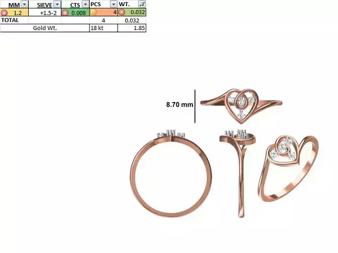 Women Light Weight Heart Ring STL OBJ FBX JCD Details 3D print model