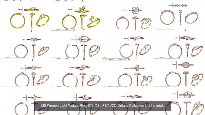 129 Women Light Weight Ring STL OBJ FBX JCD Details Collection 