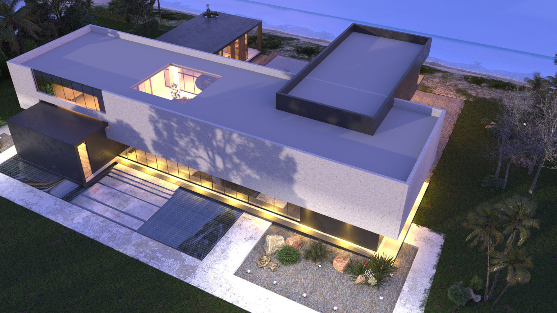 Modern beach villa corona with 3d grass Bonus Revit file 3D model_22