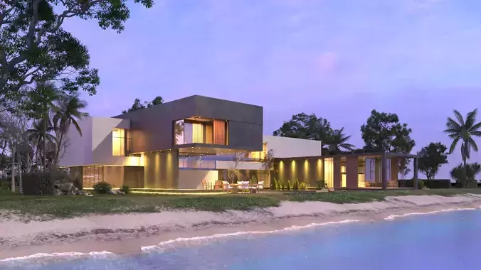Modern beach villa corona with 3d grass Bonus Revit file 3D model