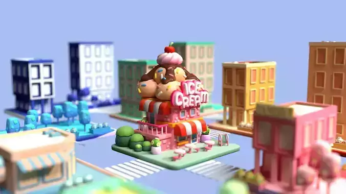Cartoon candy City ice cream Low-poly 3D model Low-poly 3D model