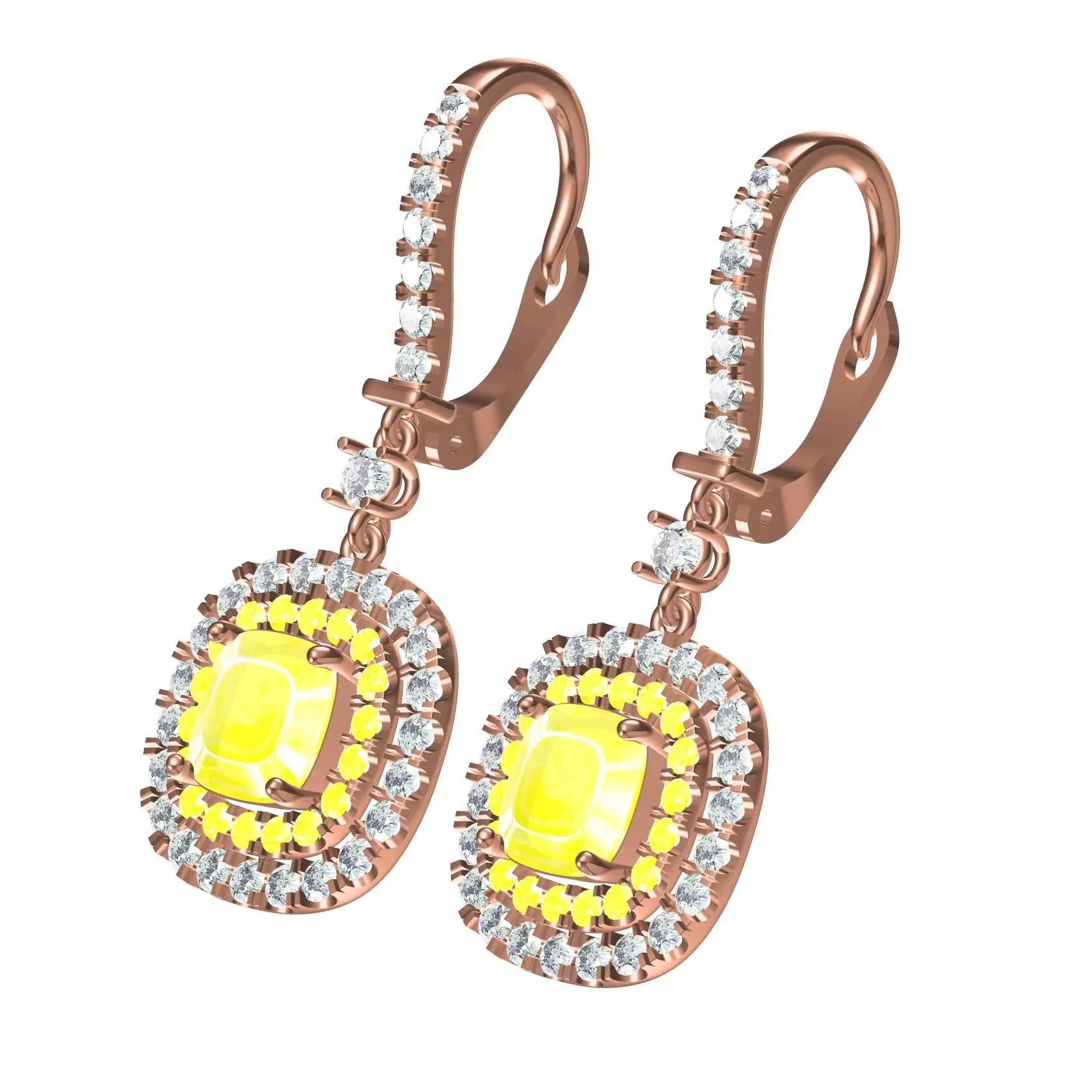 Cushion Stone Double Halo Micro Pave Setting Hoop Earring 3D print model