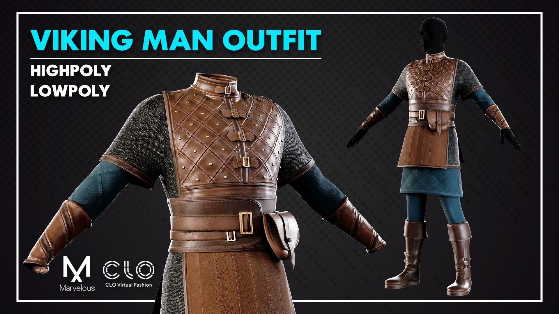 Low poly Viking Man Outfit  Low-poly 3D model_2