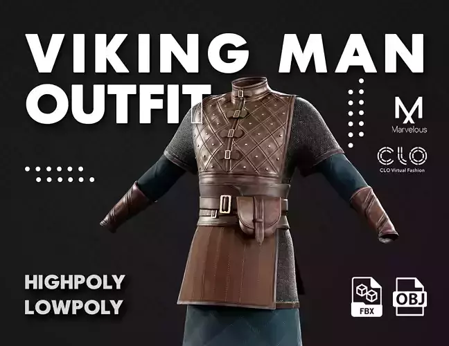 Low poly Viking Man Outfit  Low-poly 3D model