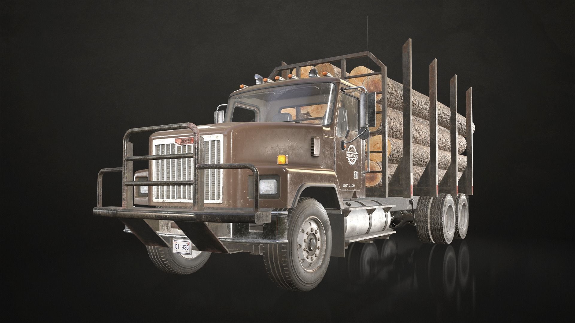 Classic Logging Truck Low-poly 3D model_2