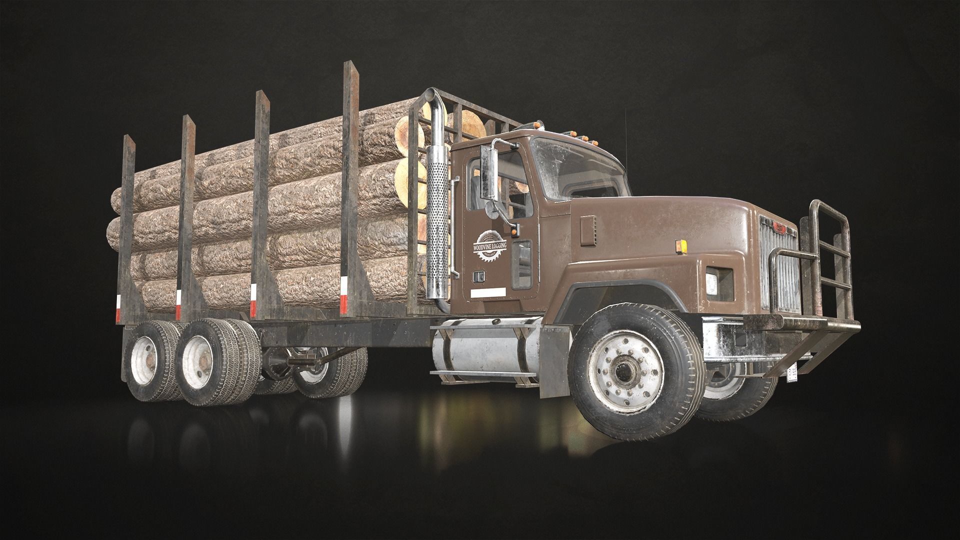 Classic Logging Truck Low-poly 3D model_5