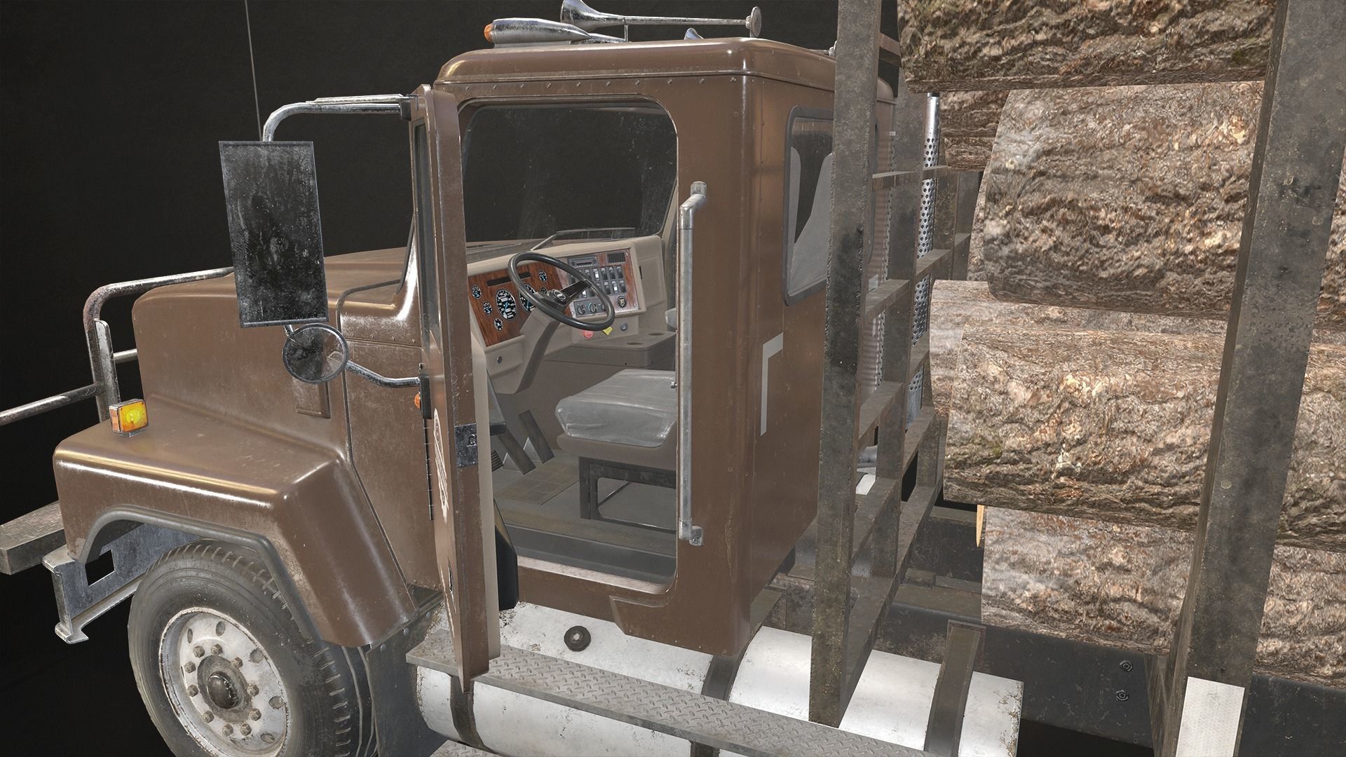 Classic Logging Truck Low-poly 3D model_13