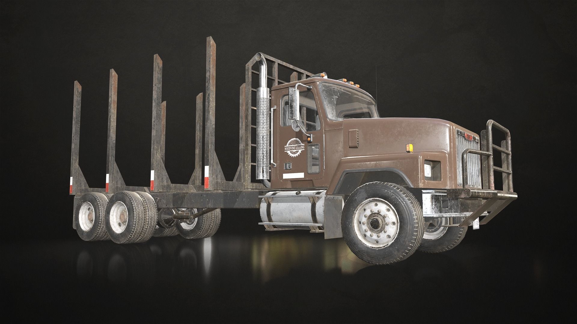Classic Logging Truck Low-poly 3D model_6