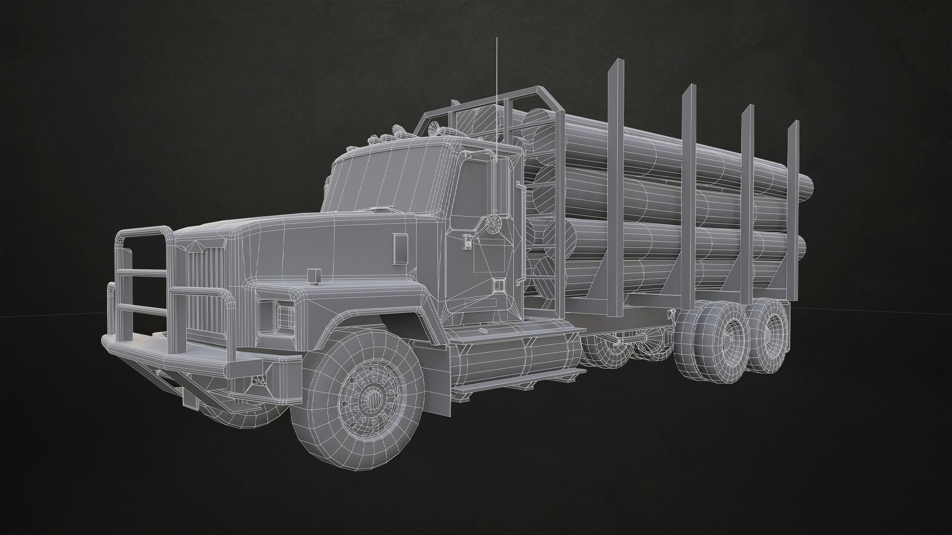 Classic Logging Truck Low-poly 3D model_16
