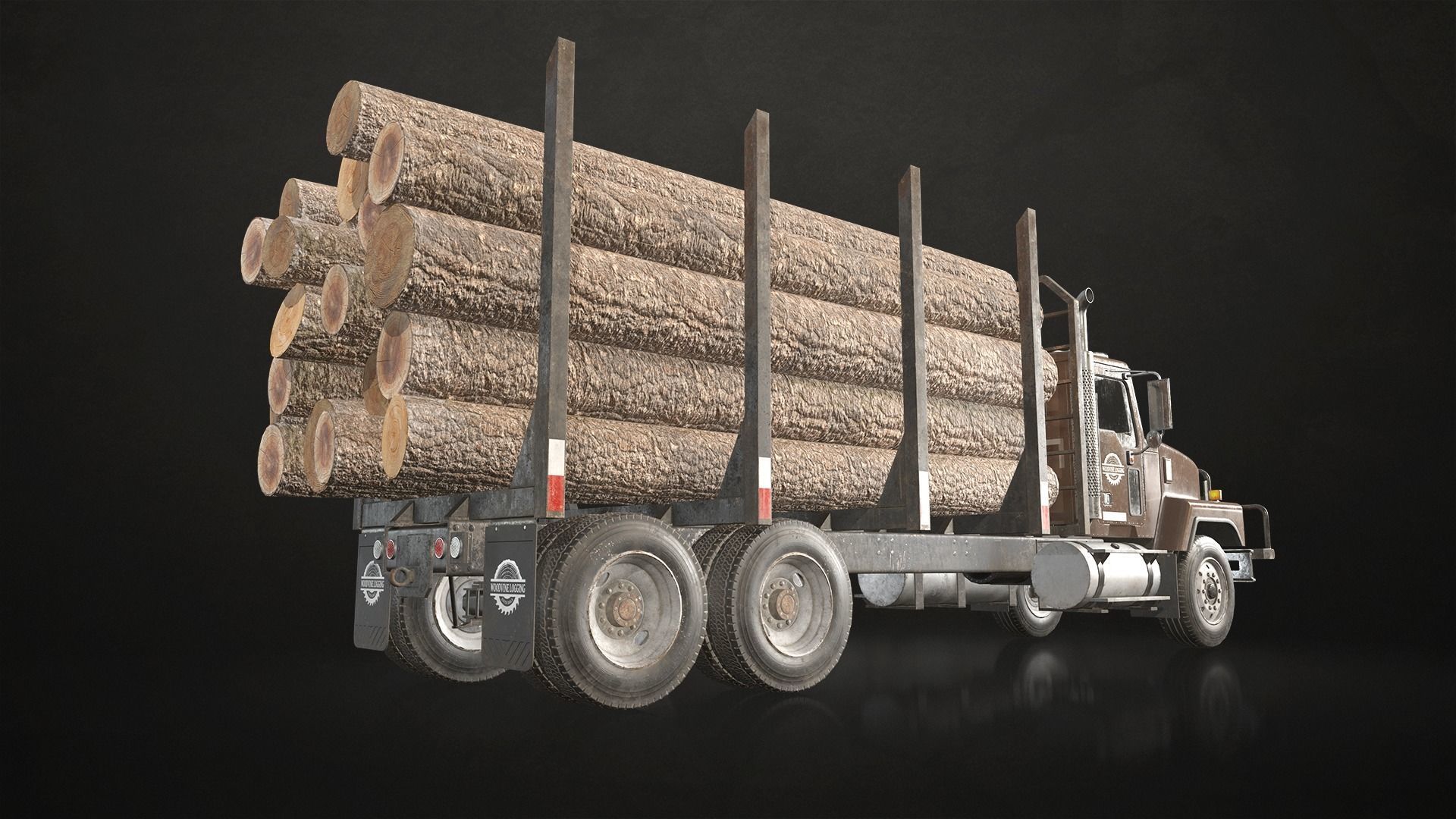 Classic Logging Truck Low-poly 3D model_3