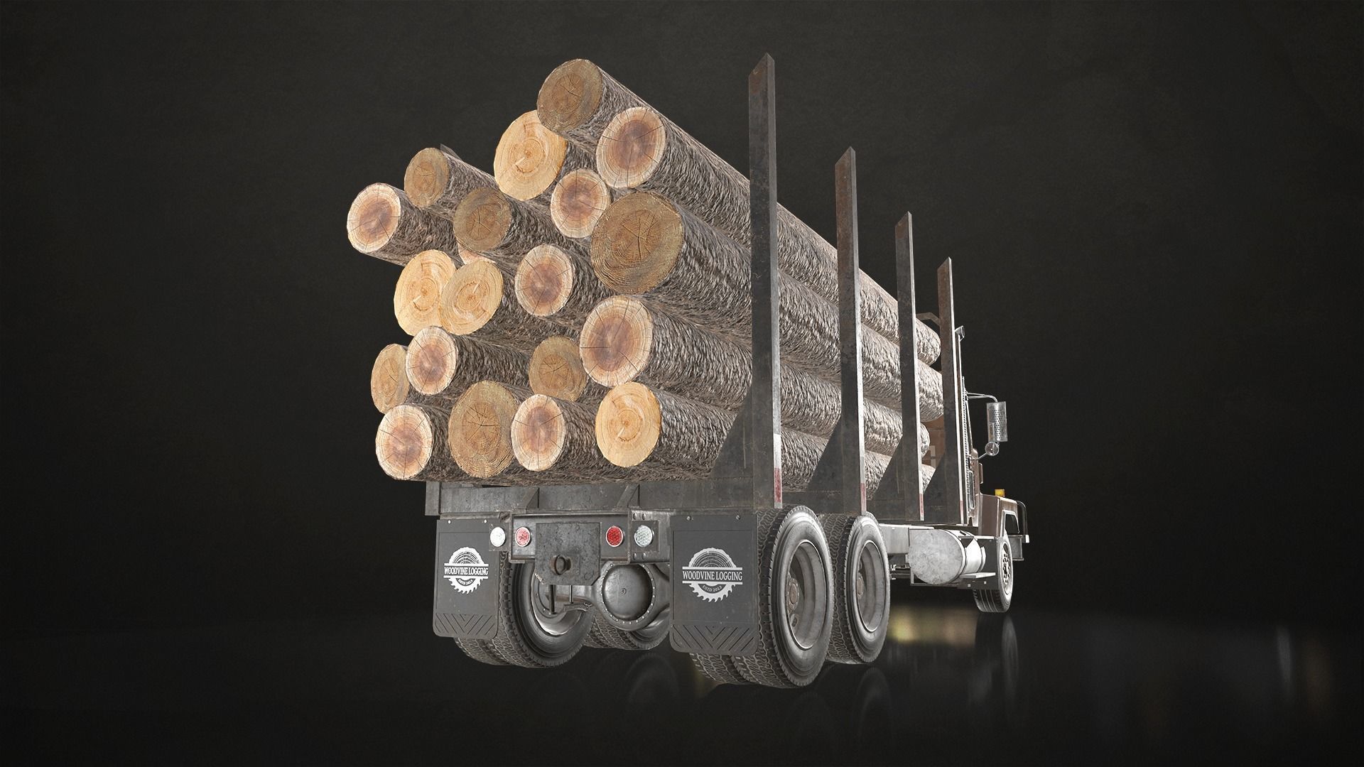Classic Logging Truck Low-poly 3D model_9